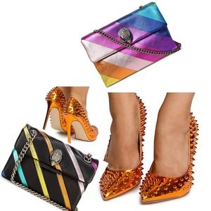 🟠SCARLET🟠Metallic Hologram Rivet Hologram Stiletto Slip On Orange Heels